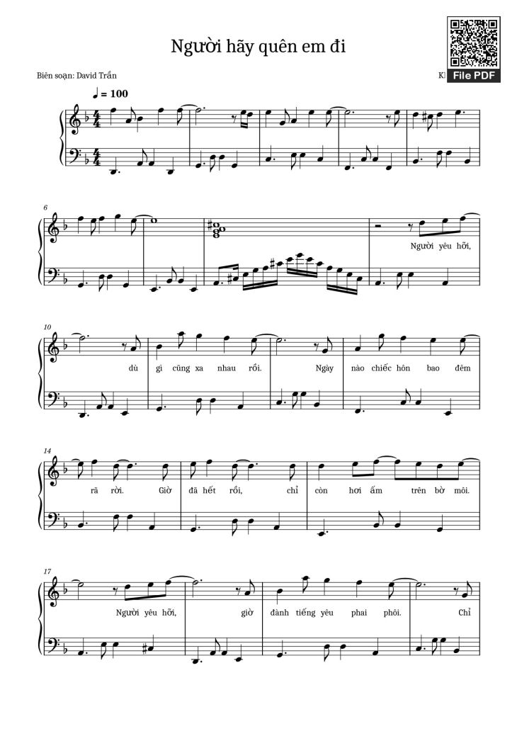 Page 1 of the piano sheet music PDF – Người hãy quên em đi Sheet Piano by Khắc Hưng