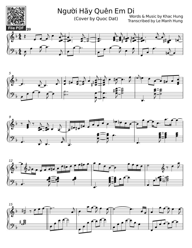 Page 1 of the piano sheet music PDF – Người Hãy Quên Em Di Sheet Piano by Khac Hung