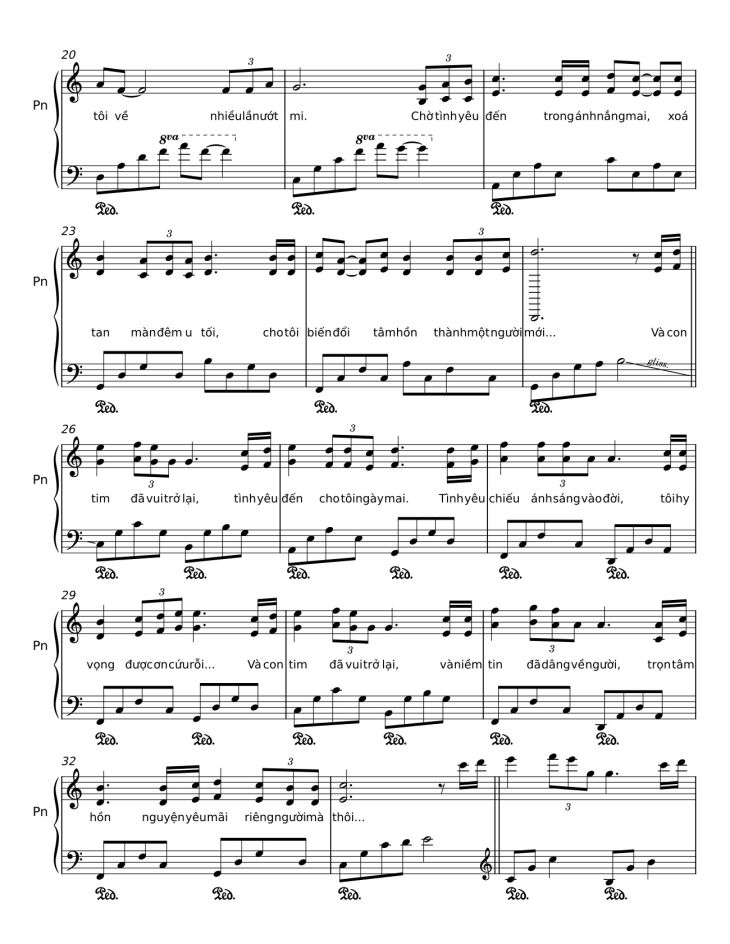 Page 2 of the piano sheet music PDF – VÀ CON TIM ĐÃ VUI TRỞ LẠI Sheet Piano by Đức Huy