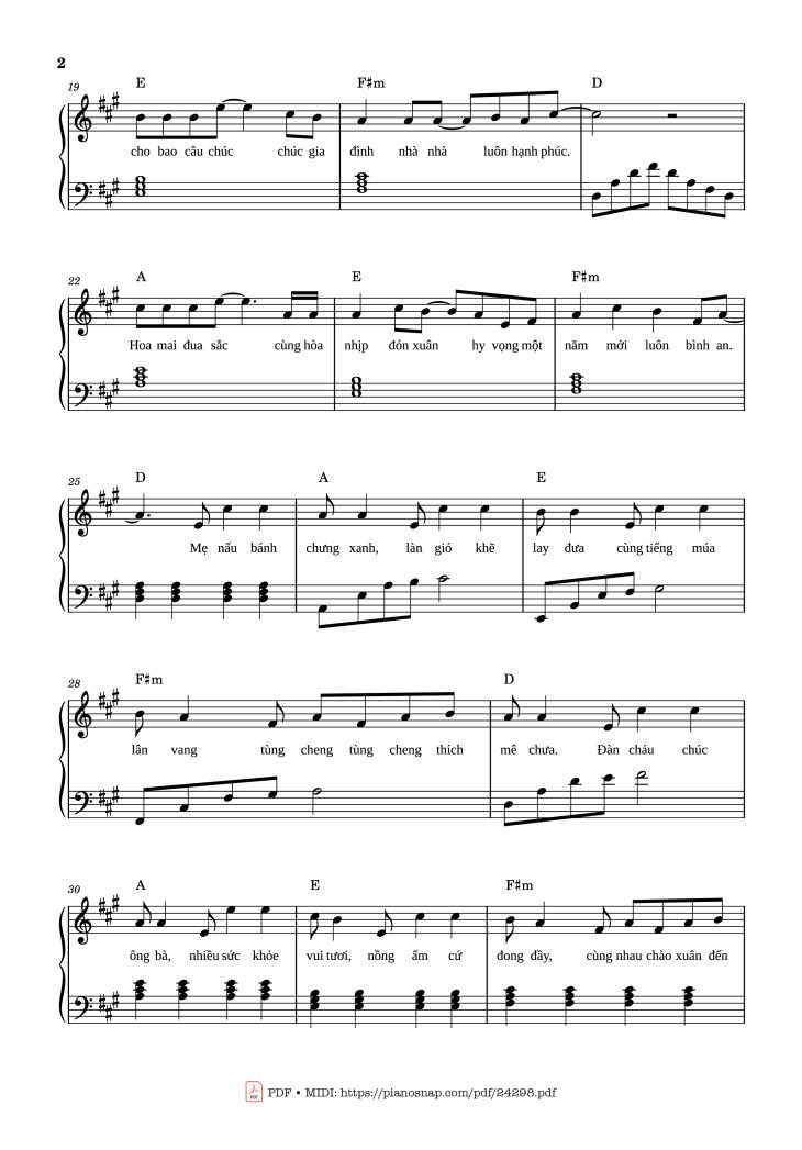 Page 2 of the piano sheet music PDF – Tết Đong Đầy Sheet Piano by Nguyễn Khoa