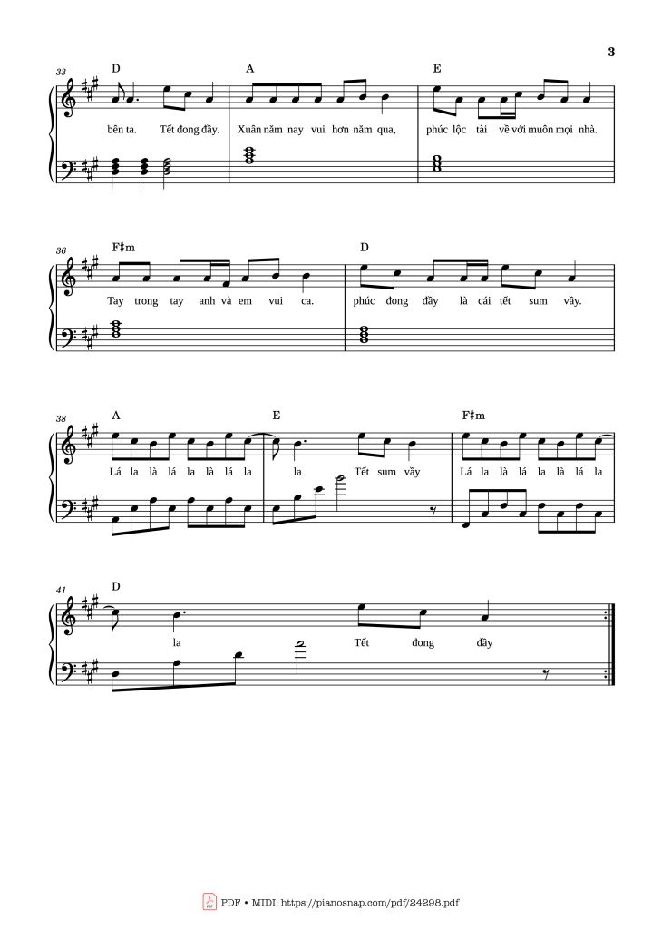 Page 3 of the piano sheet music PDF – Tết Đong Đầy Sheet Piano by Nguyễn Khoa