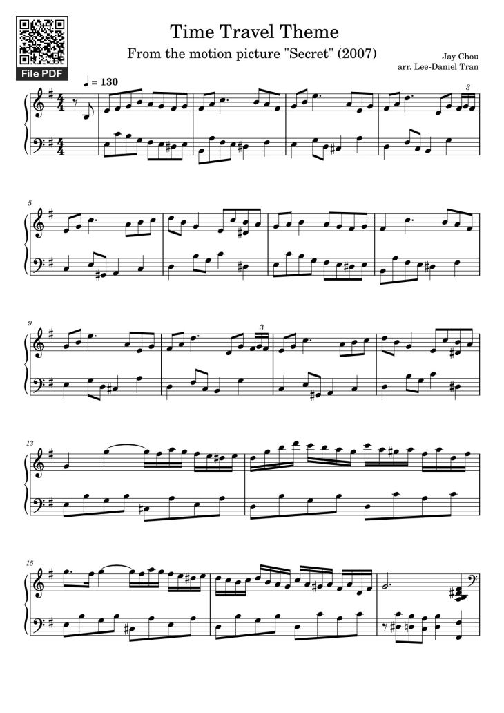 Page 1 of the piano sheet music PDF – Time Travel Theme Sheet Piano by Jay Chou