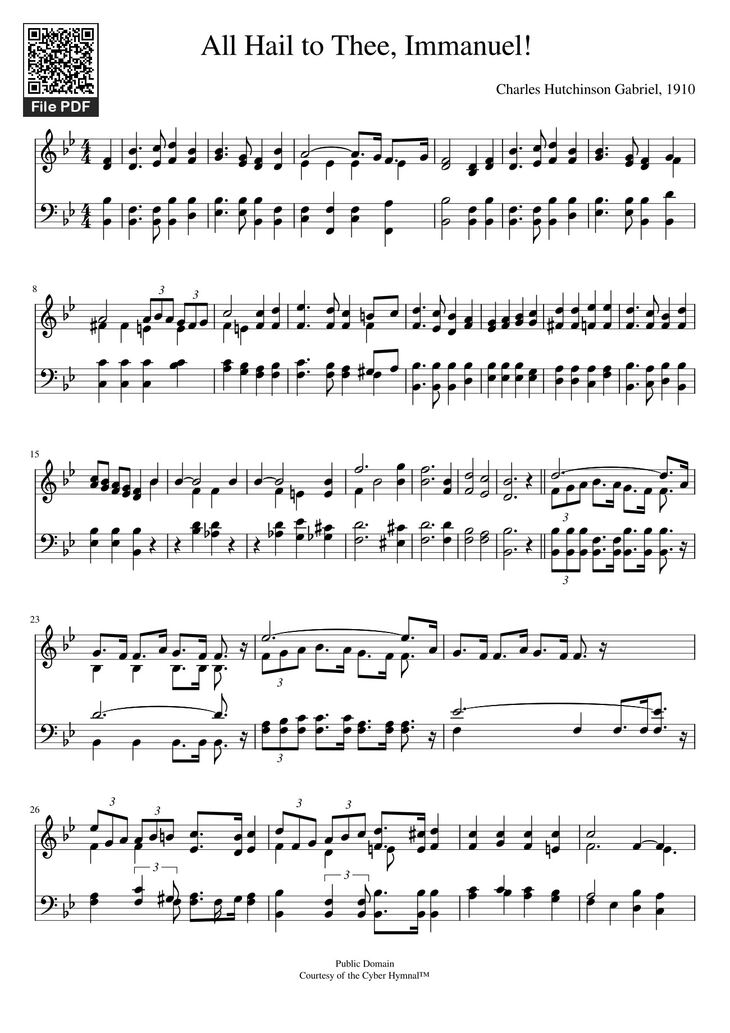 Page 1 of the piano sheet music PDF – All Hail to Thee, Immanuel! Sheet Piano by Isaac Watts