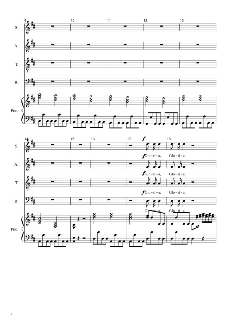 Page 2 of the piano sheet music PDF – Gloria in excelsis Deo (SATB) by Antonio Vivaldi