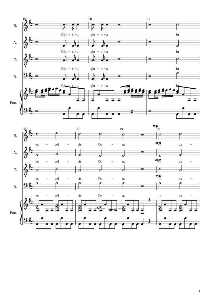 Page 3 of the piano sheet music PDF – Gloria in excelsis Deo (SATB) by Antonio Vivaldi