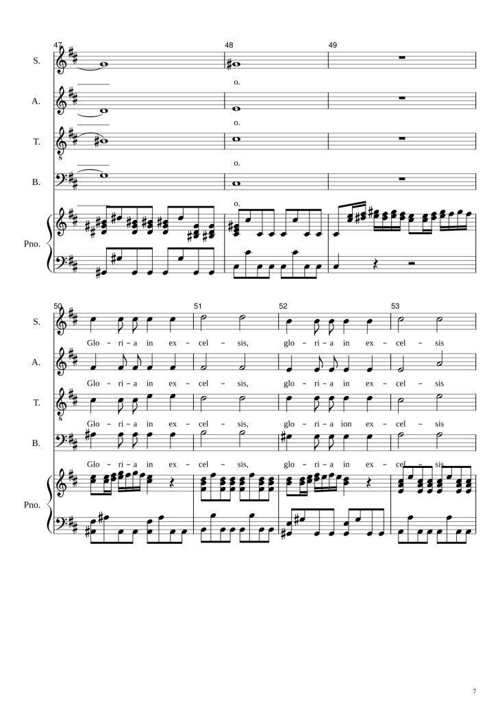 Page 7 of the piano sheet music PDF – Gloria in excelsis Deo (SATB) by Antonio Vivaldi