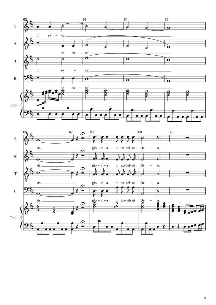 Page 9 of the piano sheet music PDF – Gloria in excelsis Deo (SATB) by Antonio Vivaldi