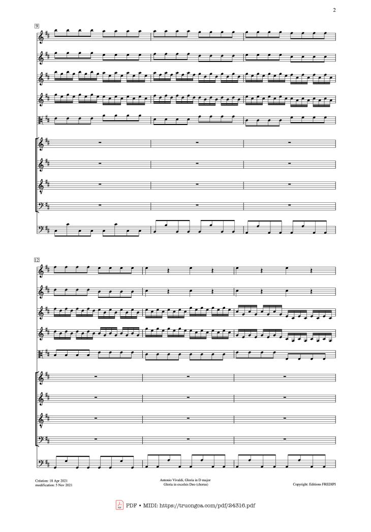 Page 2 of the piano sheet music PDF – Gloria in excelsis Deo (SATB Violin) by Antonio Vivaldi