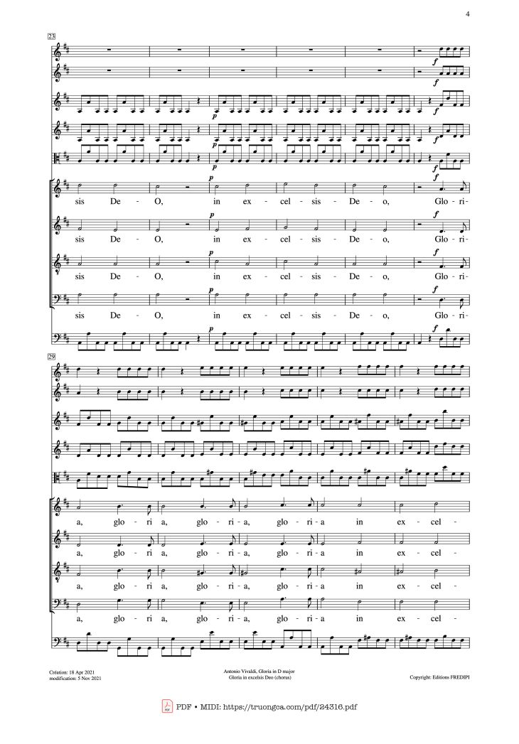Page 4 of the piano sheet music PDF – Gloria in excelsis Deo (SATB Violin) by Antonio Vivaldi