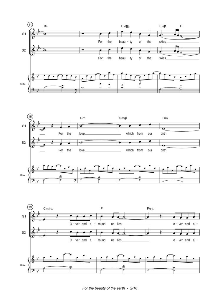 Page 2 of the piano sheet music PDF – For the beauty of the earth Sheet Piano by John Rutter