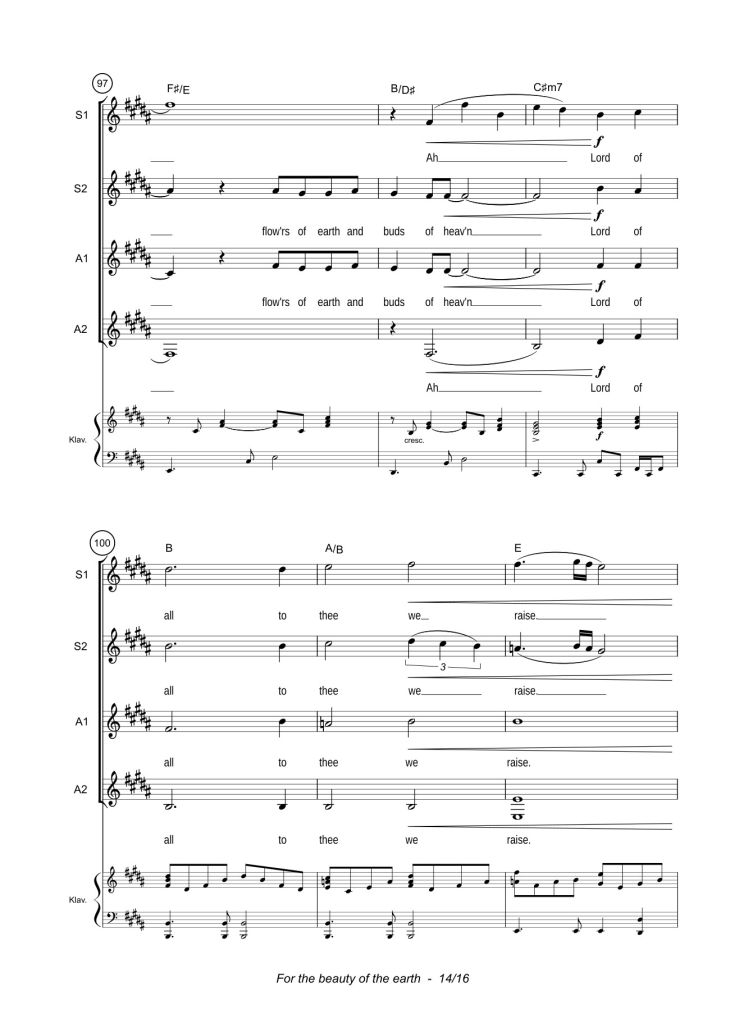 Page 14 of the piano sheet music PDF – For the beauty of the earth Sheet Piano by John Rutter