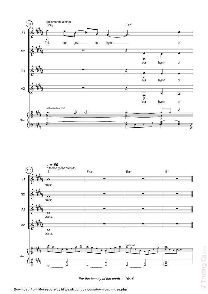 Page 16 of the piano sheet music PDF – For the beauty of the earth Sheet Piano by John Rutter