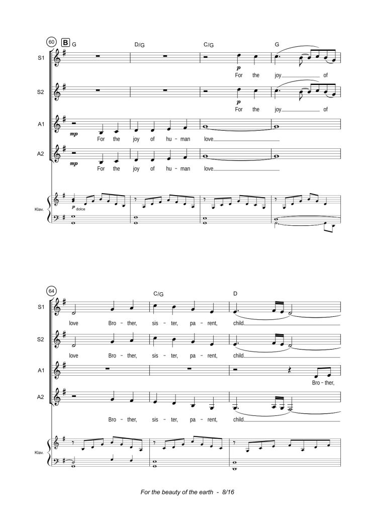 Page 8 of the piano sheet music PDF – For the beauty of the earth Sheet Piano by John Rutter