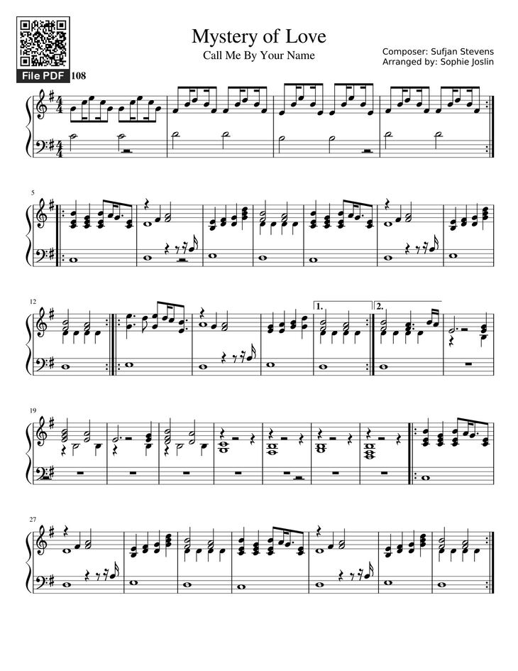 Page 1 of the piano sheet music PDF – Mystery of Love Sheet Piano by Sophiejoslin1