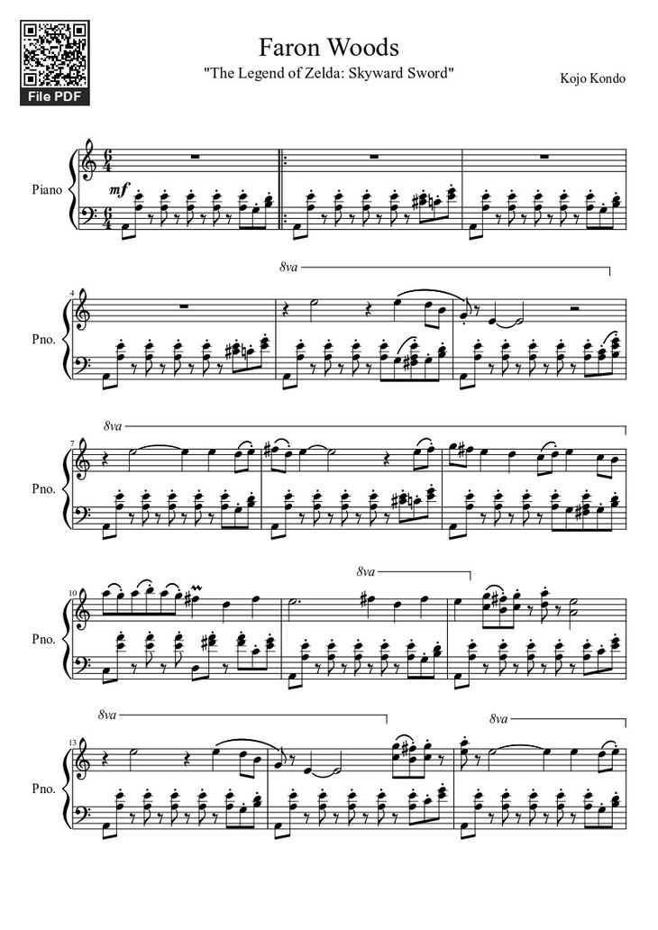 Page 1 of the piano sheet music PDF – Faron Woods Sheet Piano by EpicGamer02