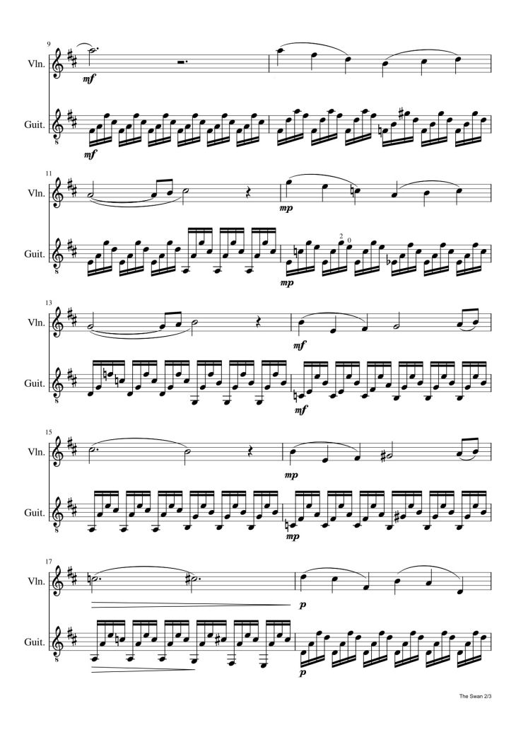 Page 2 of the piano sheet music PDF – The Swan Sheet Piano by Camille Saint-Saëns (1835-1921)