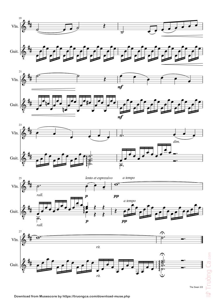Page 3 of the piano sheet music PDF – The Swan Sheet Piano by Camille Saint-Saëns (1835-1921)