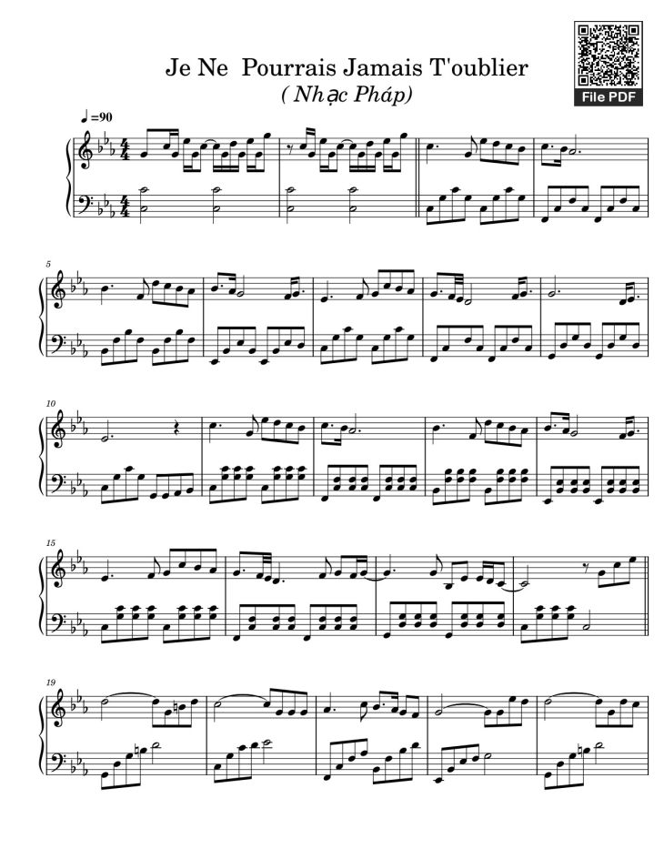 Page 1 of the piano sheet music PDF – Je Ne Pourrais Jamais T
