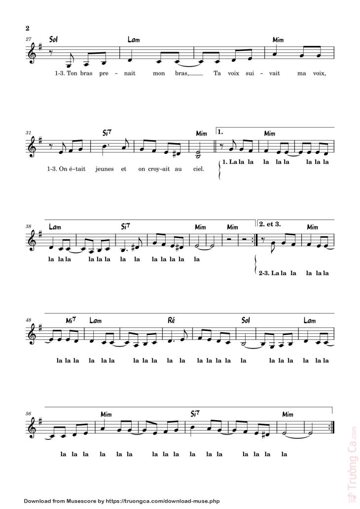 Page 2 of the piano sheet music PDF – Le temps des Fleurs (3) Sheet Piano by Bernard Beck