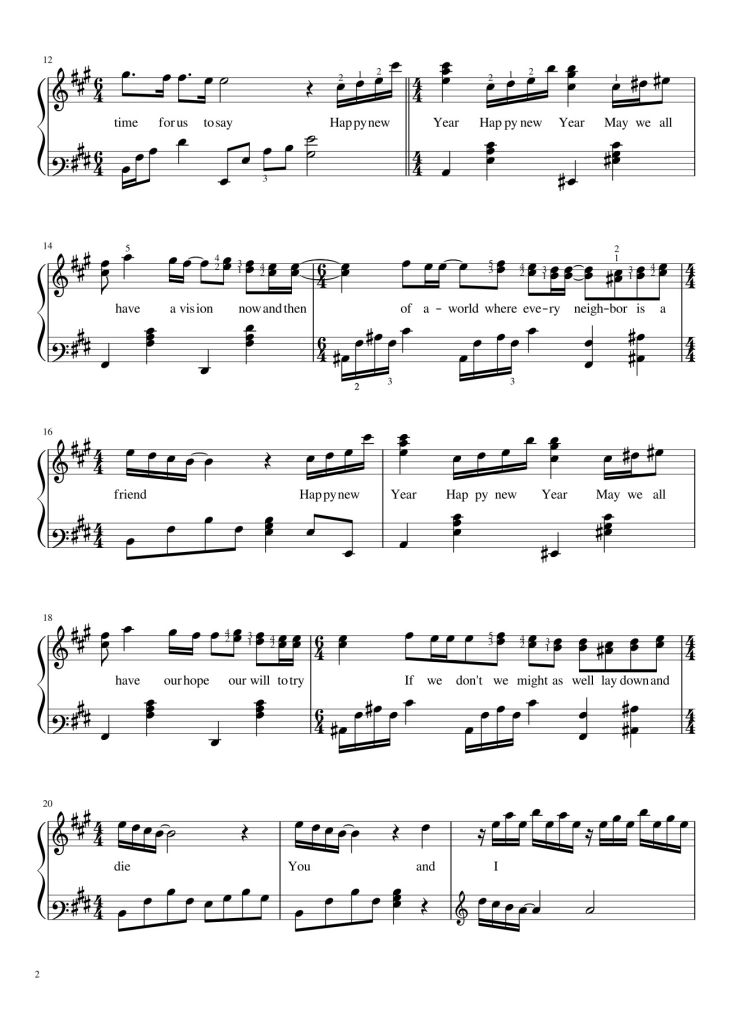 Page 2 of the piano sheet music PDF – Happy New Year Sheet Piano by Johnmacmil@gmail.com