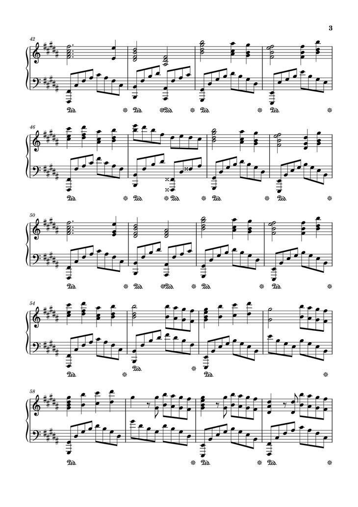 Page 3 of the piano sheet music PDF – Akuma no Ko Sheet Piano by Music by Ai Higuchi