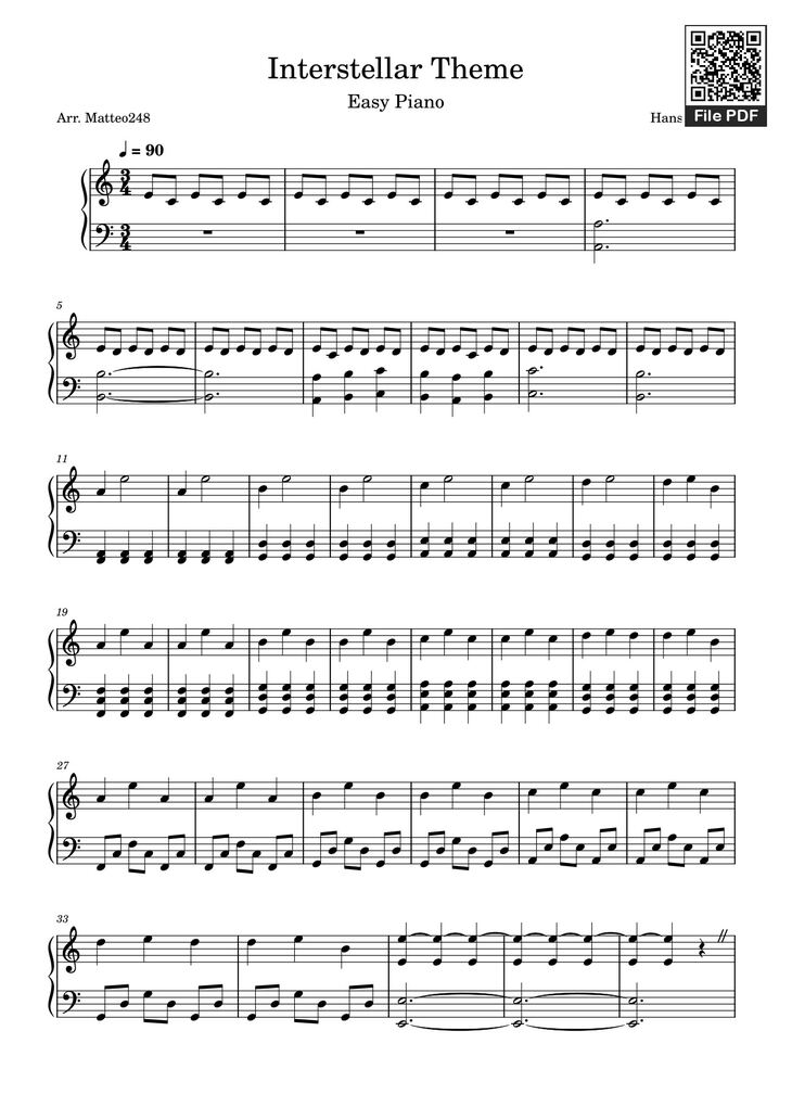 Page 1 of the piano sheet music PDF – Interstellar Theme Sheet Piano by Matteo248