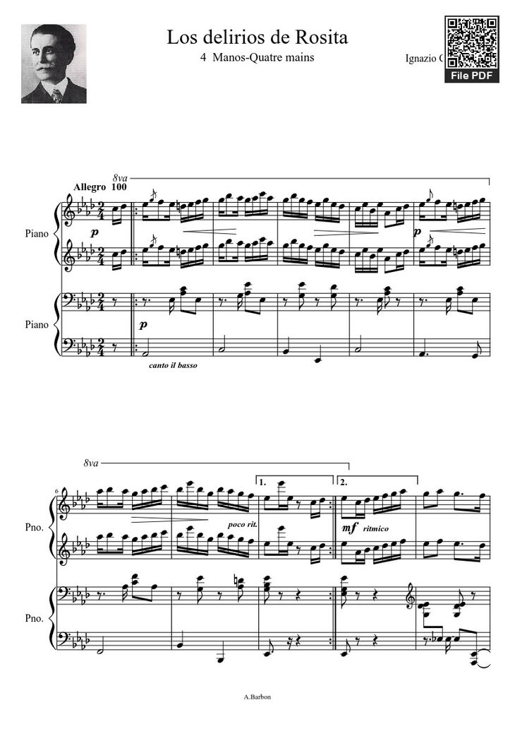 Page 1 of the piano sheet music PDF – Los delirios de Rosita Sheet Piano by Burr-31