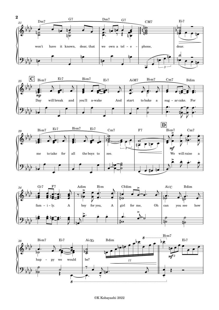Page 2 of the piano sheet music PDF – Tea For Two Sheet Piano by K Kobayashi