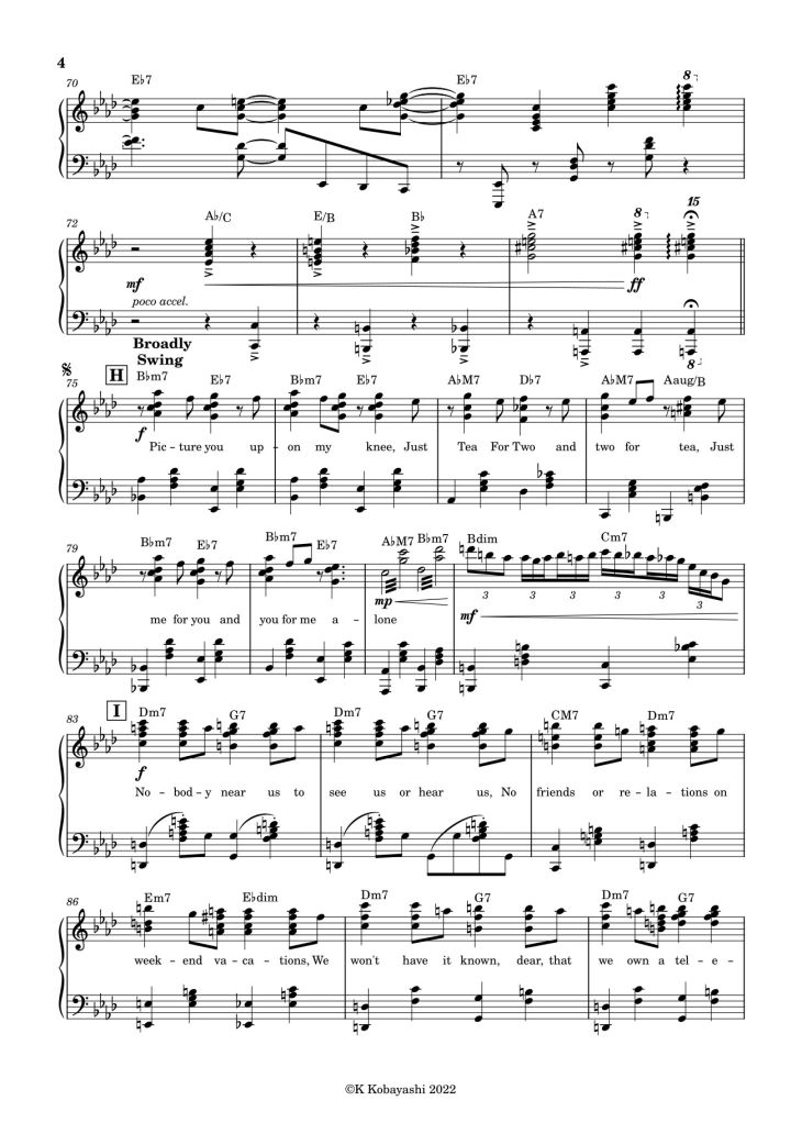 Page 4 of the piano sheet music PDF – Tea For Two Sheet Piano by K Kobayashi
