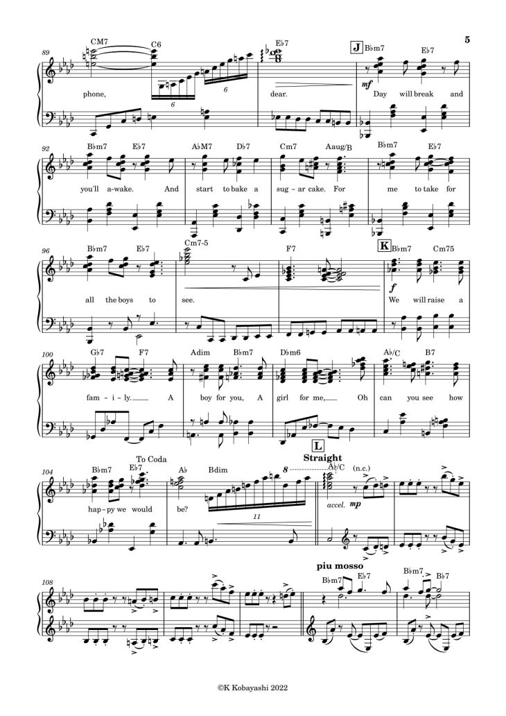 Page 5 of the piano sheet music PDF – Tea For Two Sheet Piano by K Kobayashi
