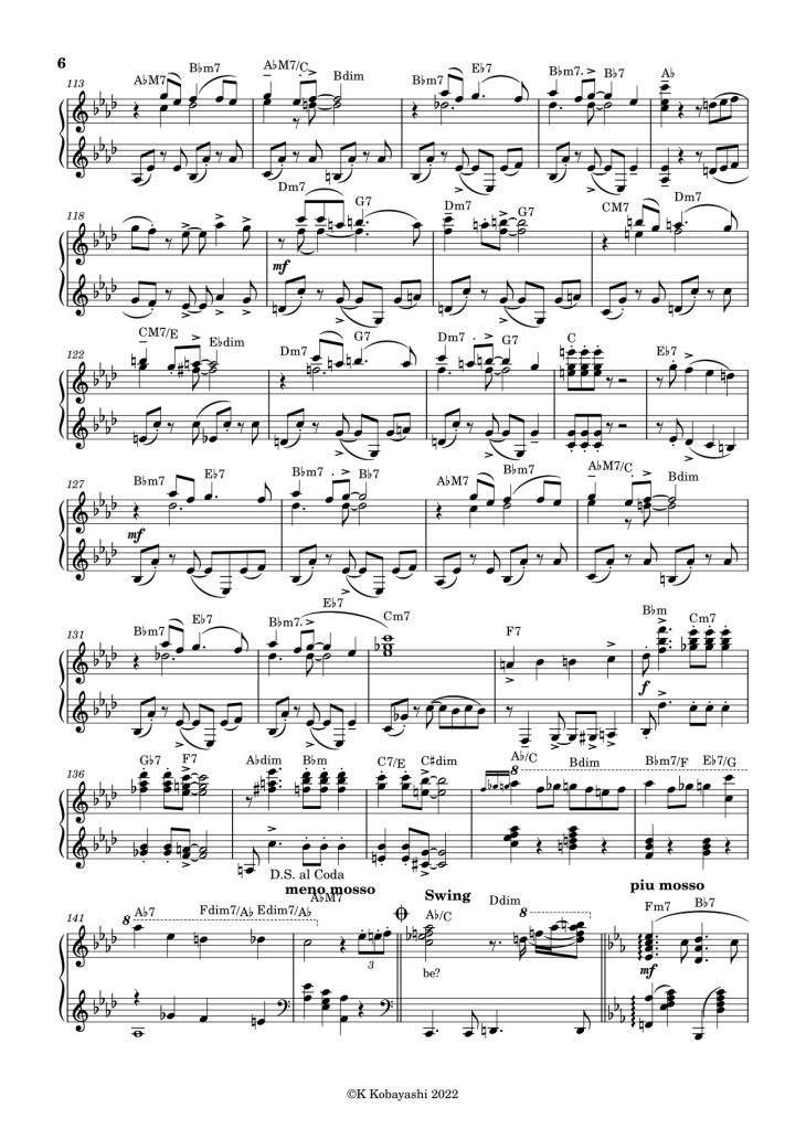 Page 6 of the piano sheet music PDF – Tea For Two Sheet Piano by K Kobayashi