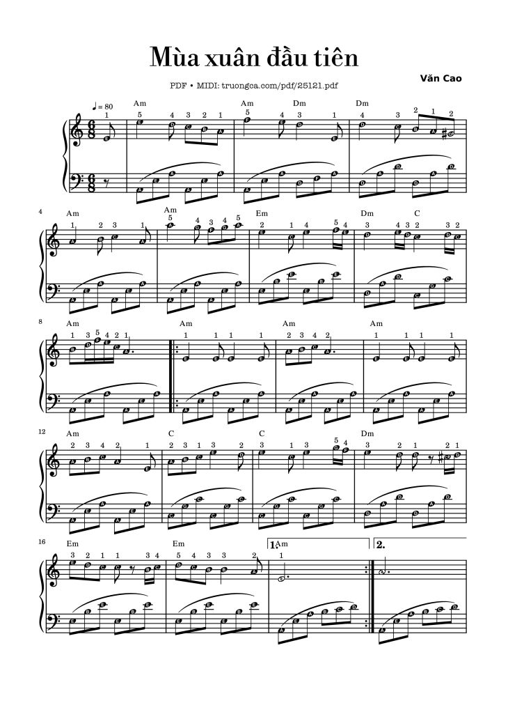 Page 1 of the piano sheet music PDF – Mùa xuân đầu tiên Piano easy by NS Văn Cao