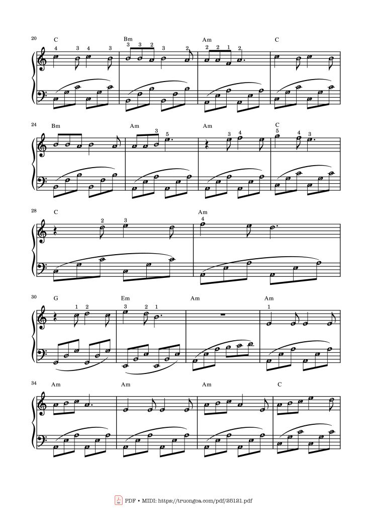 Page 2 of the piano sheet music PDF – Mùa xuân đầu tiên Piano easy by NS Văn Cao