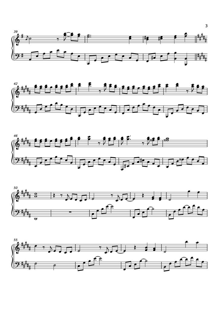 Page 3 of the piano sheet music PDF – 你离开的村落 Sheet Piano by 原唱:吴铁飞、徐波