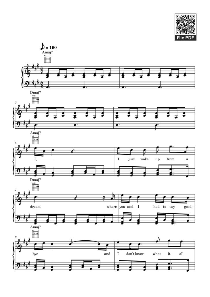 Page 1 of the piano sheet music PDF – Die With A Smile - Bruno Mars And Lady Gaga Sheet Piano by Unregistered_user