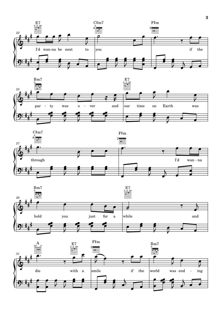 Page 3 of the piano sheet music PDF – Die With A Smile - Bruno Mars And Lady Gaga Sheet Piano by Unregistered_user