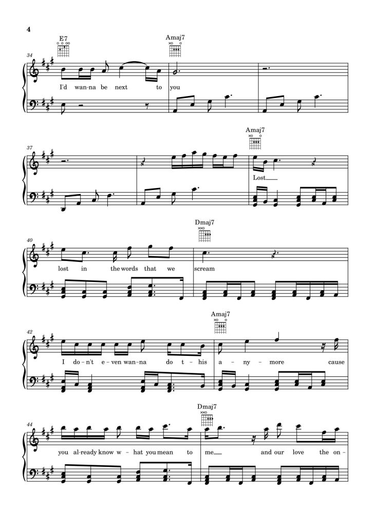 Page 4 of the piano sheet music PDF – Die With A Smile - Bruno Mars And Lady Gaga Sheet Piano by Unregistered_user
