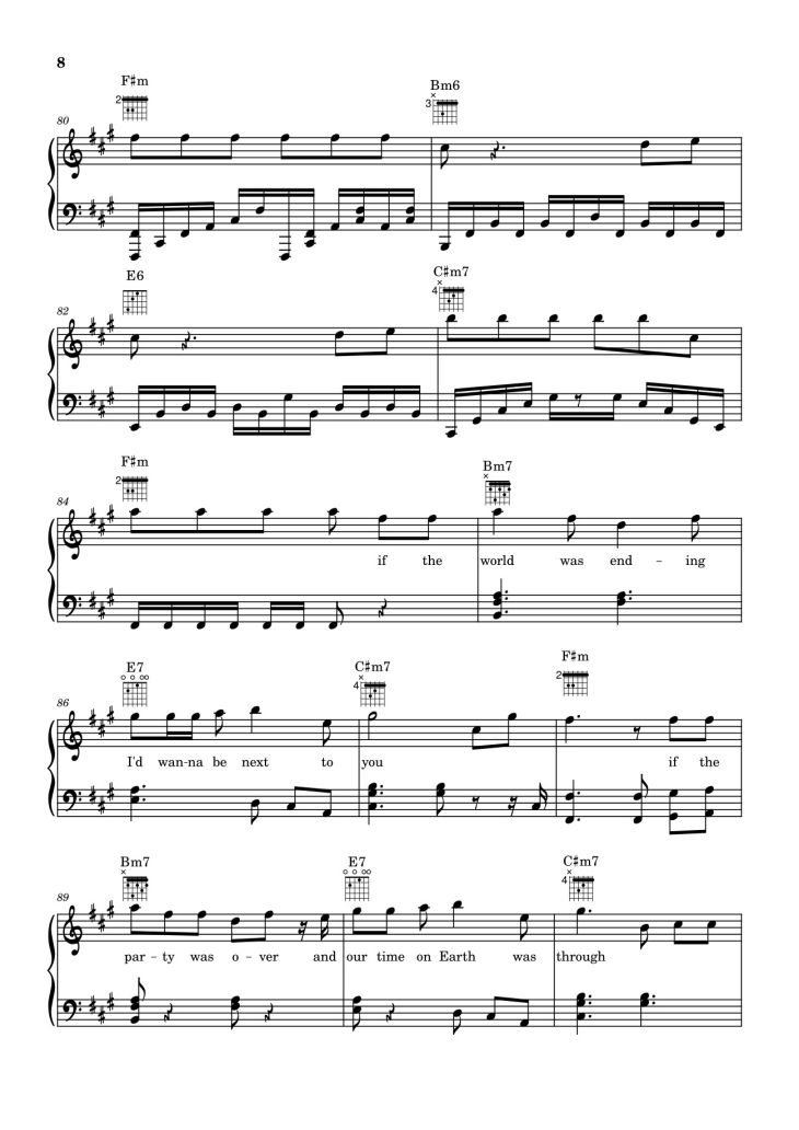 Page 8 of the piano sheet music PDF – Die With A Smile - Bruno Mars And Lady Gaga Sheet Piano by Unregistered_user