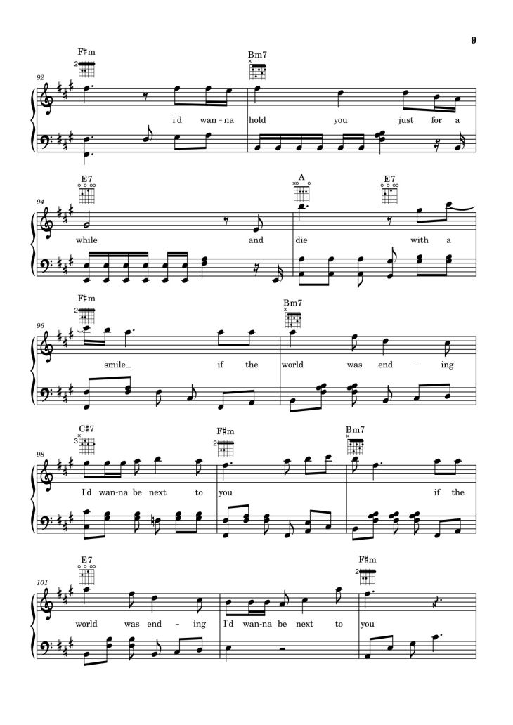 Page 9 of the piano sheet music PDF – Die With A Smile - Bruno Mars And Lady Gaga Sheet Piano by Unregistered_user