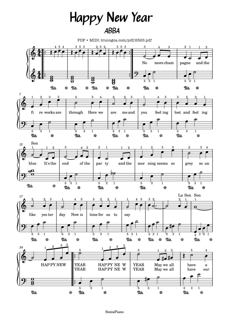 Page 1 of the piano sheet music PDF – Happy new year Piano Easy by Abba