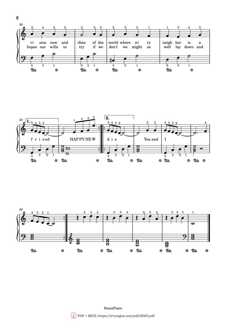Page 2 of the piano sheet music PDF – Happy new year Piano Easy by Abba