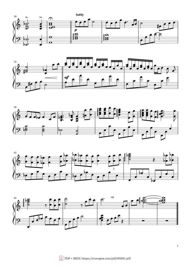 Page 3 of the piano sheet music PDF – One Summer