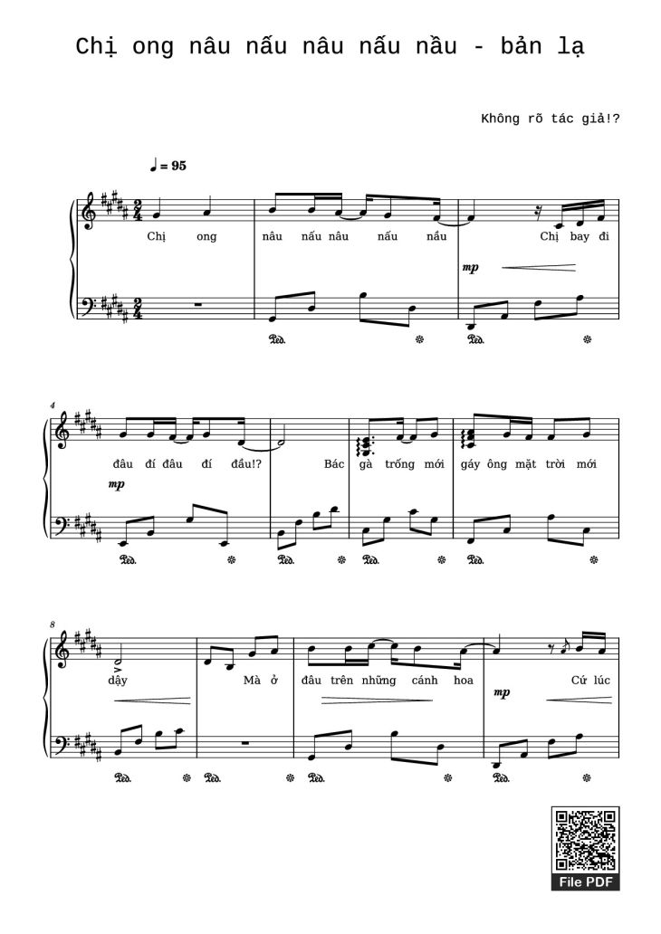Page 1 of the piano sheet music PDF Piano – Chị ong nâu nấu nâu nấu nầu - bản lạ Sheet Piano by Ngo Duong Hoang An