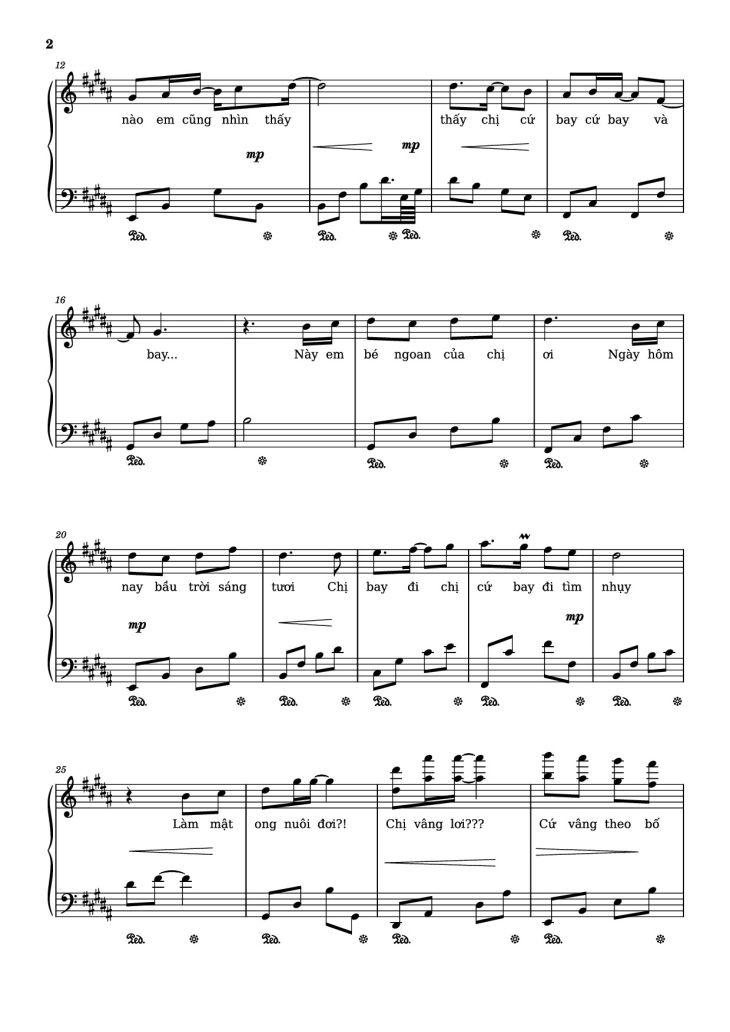 Page 2 of the piano sheet music PDF Piano – Chị ong nâu nấu nâu nấu nầu - bản lạ Sheet Piano by Ngo Duong Hoang An