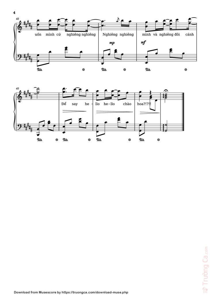 Page 4 of the piano sheet music PDF Piano – Chị ong nâu nấu nâu nấu nầu - bản lạ Sheet Piano by Ngo Duong Hoang An