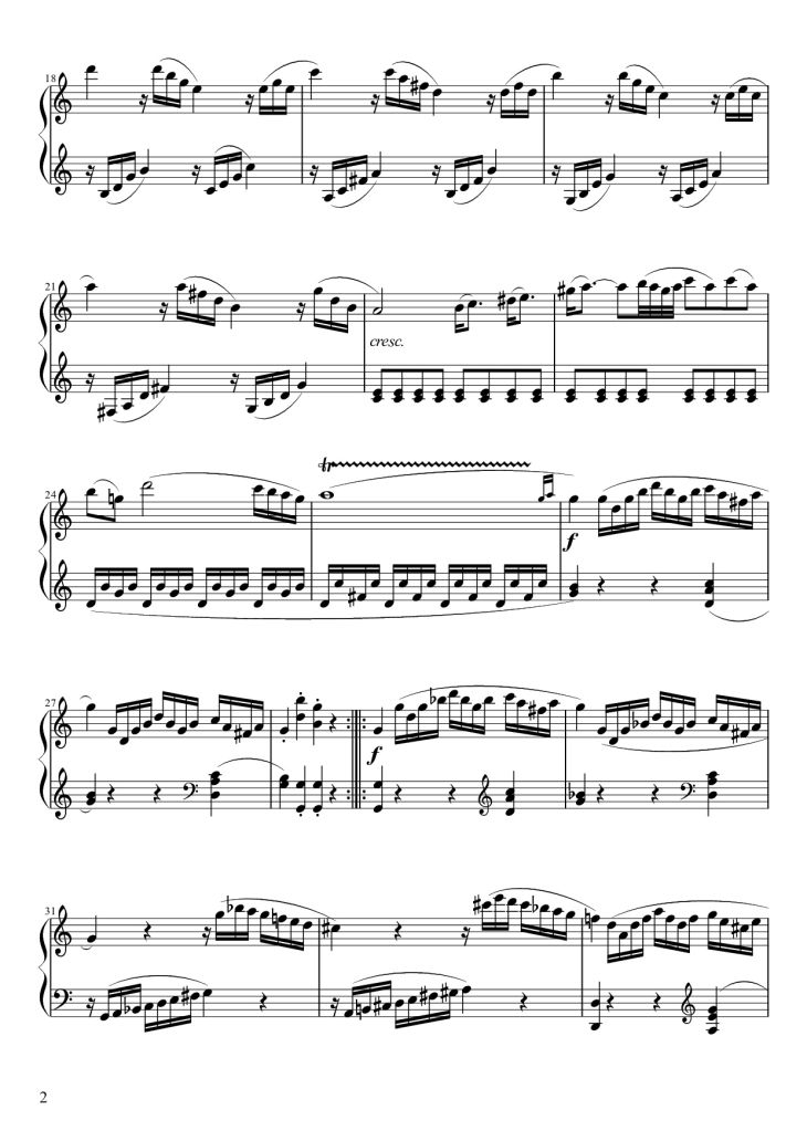 Page 2 of the piano sheet music PDF – Sonata No. 16 Sheet Piano by Wolfgang Amadeus Mozart