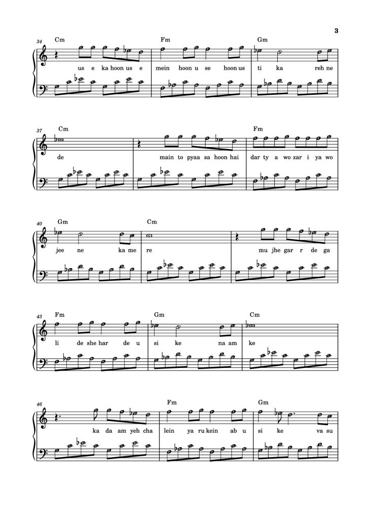 Page 3 of the piano sheet music PDF Piano – jab bana uska hi bana Sheet Piano by Arijit Singh