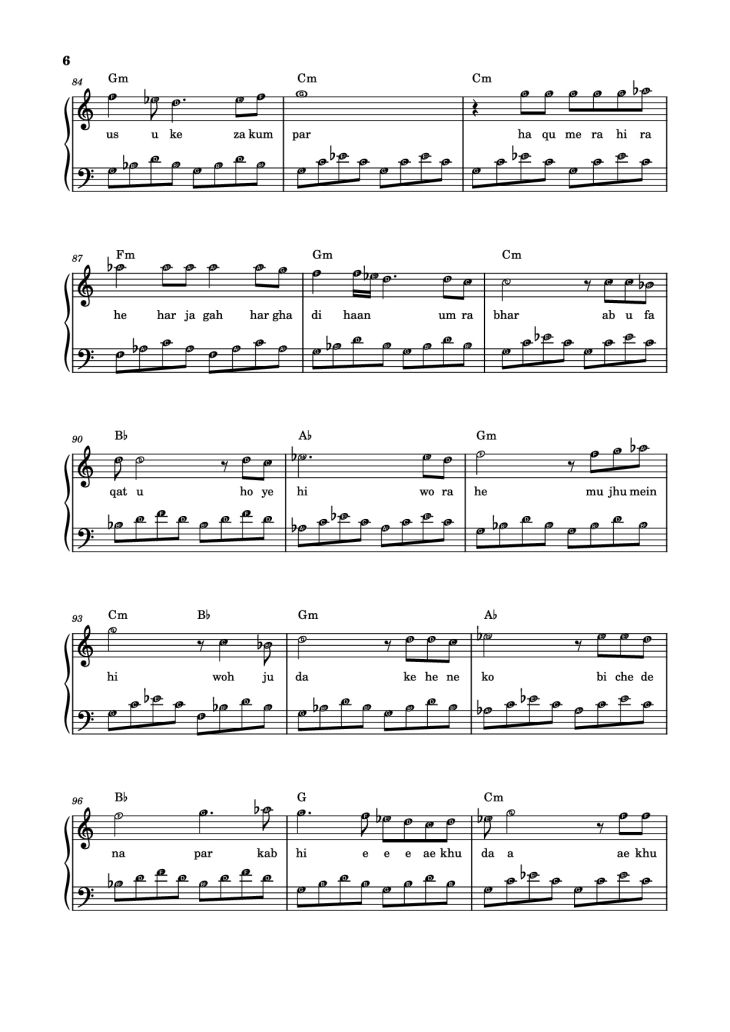 Page 6 of the piano sheet music PDF Piano – jab bana uska hi bana Sheet Piano by Arijit Singh