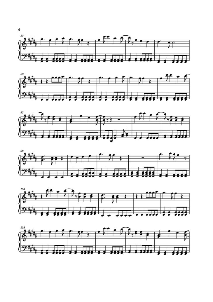 Page 4 of the piano sheet music PDF Piano – Angeleyes Sheet Piano by ABBA