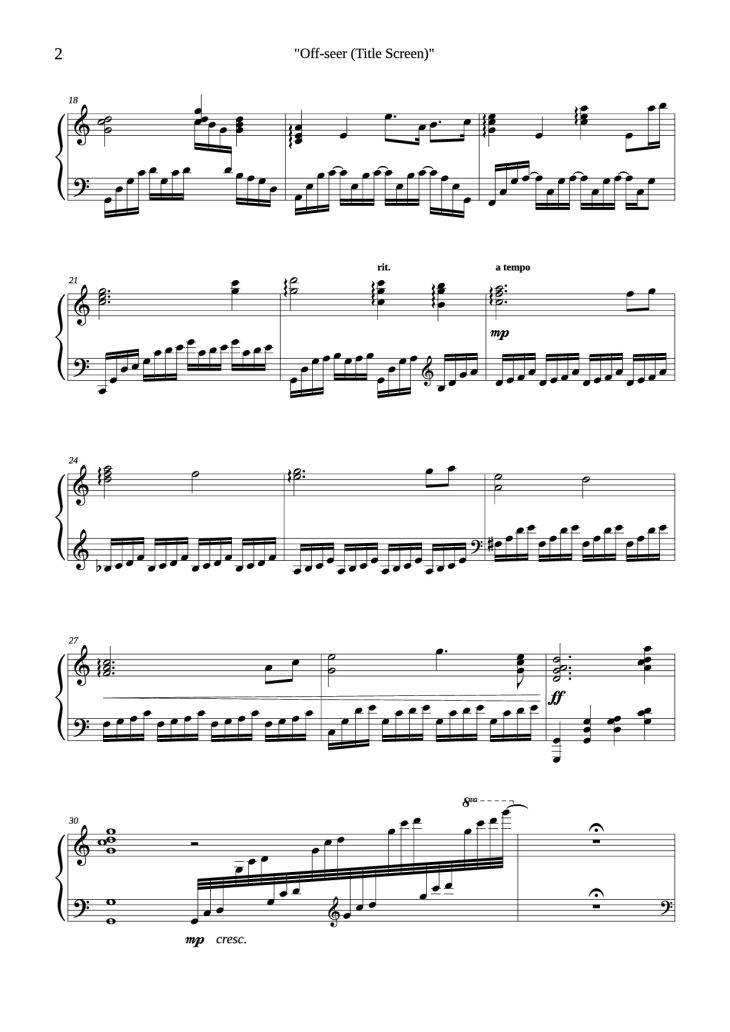 Page 2 of the piano sheet music PDF Piano – Off-seer (Title Screen) Piano by Yasunori Mitsuda